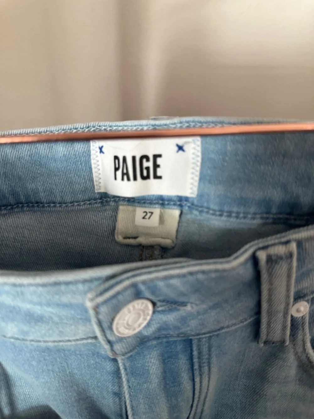 PAIGE Light Blue Cropped Straight Jeans - Picture 2 of 3